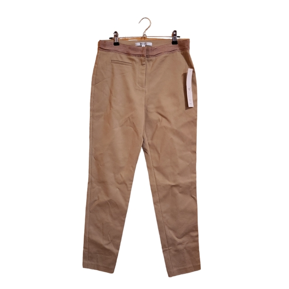 Badgley Mischka Ribbon Waist Ankle Pants Khaki Crop Skinny Work Trouser - Picture 3 of 12